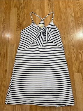 Maeve-Striped Navy and White Tie-Front Sundress